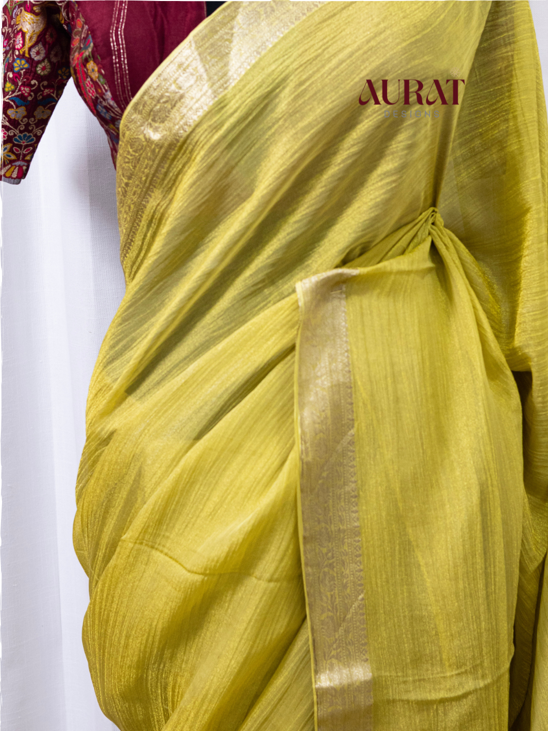 Crushed Tissue silk saree green -S235(G)