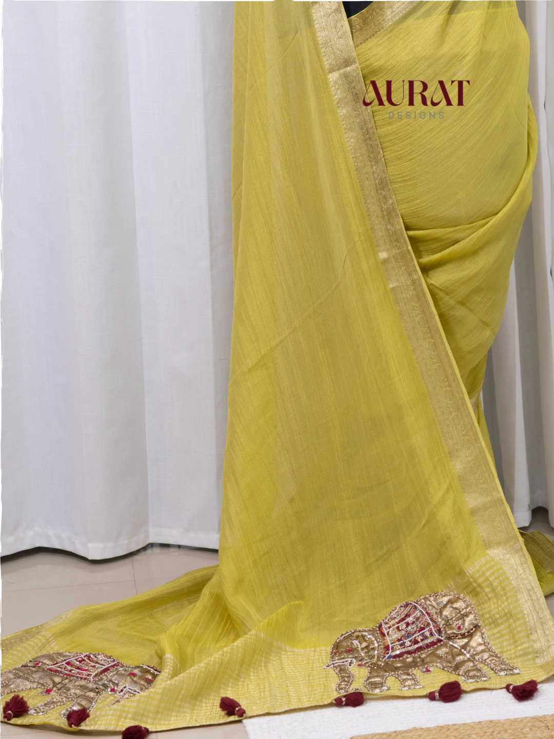 Crushed Tissue silk saree green -S235(G)