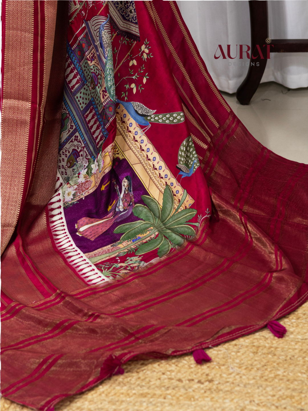 Heritage Whisper – Red Mysore Silk Saree with Digital Print