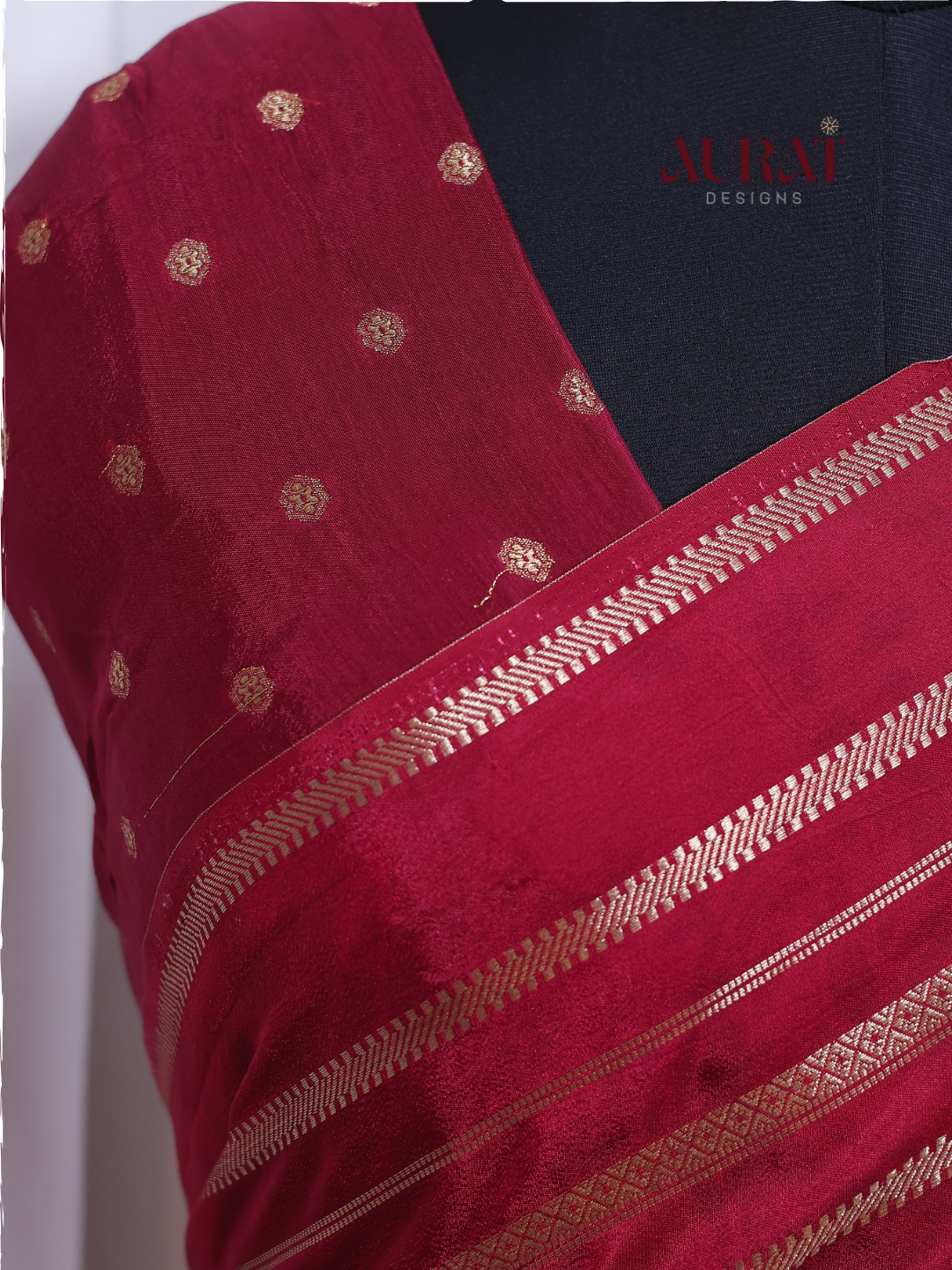 Heritage Whisper – Red Mysore Silk Saree with Digital Print