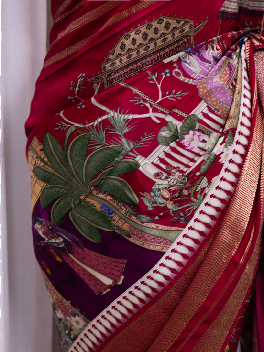 Heritage Whisper – Red Mysore Silk Saree with Digital Print