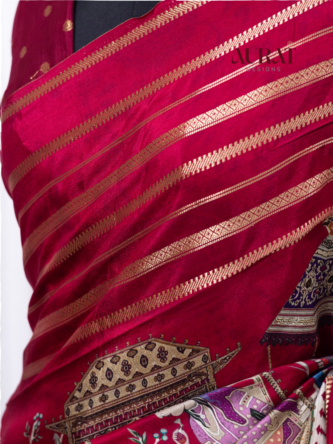 Heritage Whisper – Red Mysore Silk Saree with Digital Print