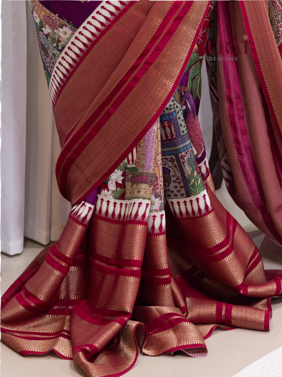 Heritage Whisper – Red Mysore Silk Saree with Digital Print