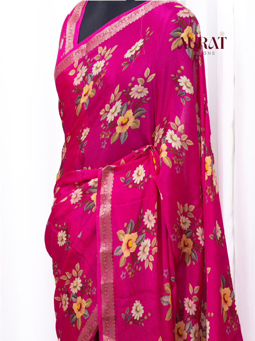 Chinon silk saree rani pink -S251