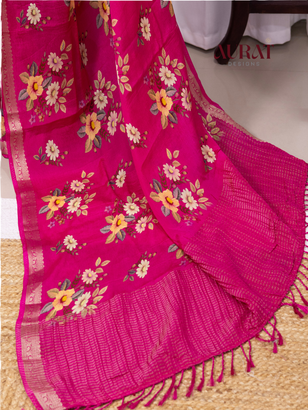 Chinon silk saree rani pink -S251