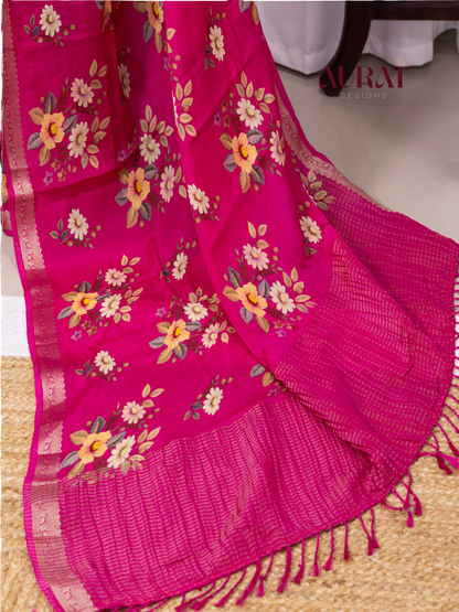Chinon silk saree rani pink -S251