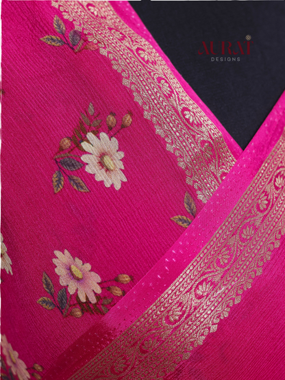 Chinon silk saree rani pink -S251