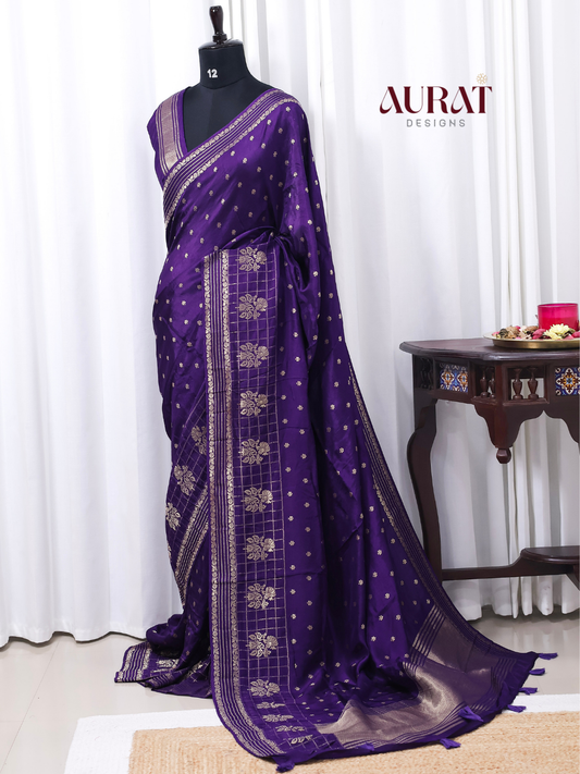 Regal Whisper –Purple Dola Silk Saree with Golden Zari Bhutas