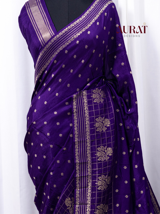 Regal Whisper –Purple Dola Silk Saree with Golden Zari Bhutas
