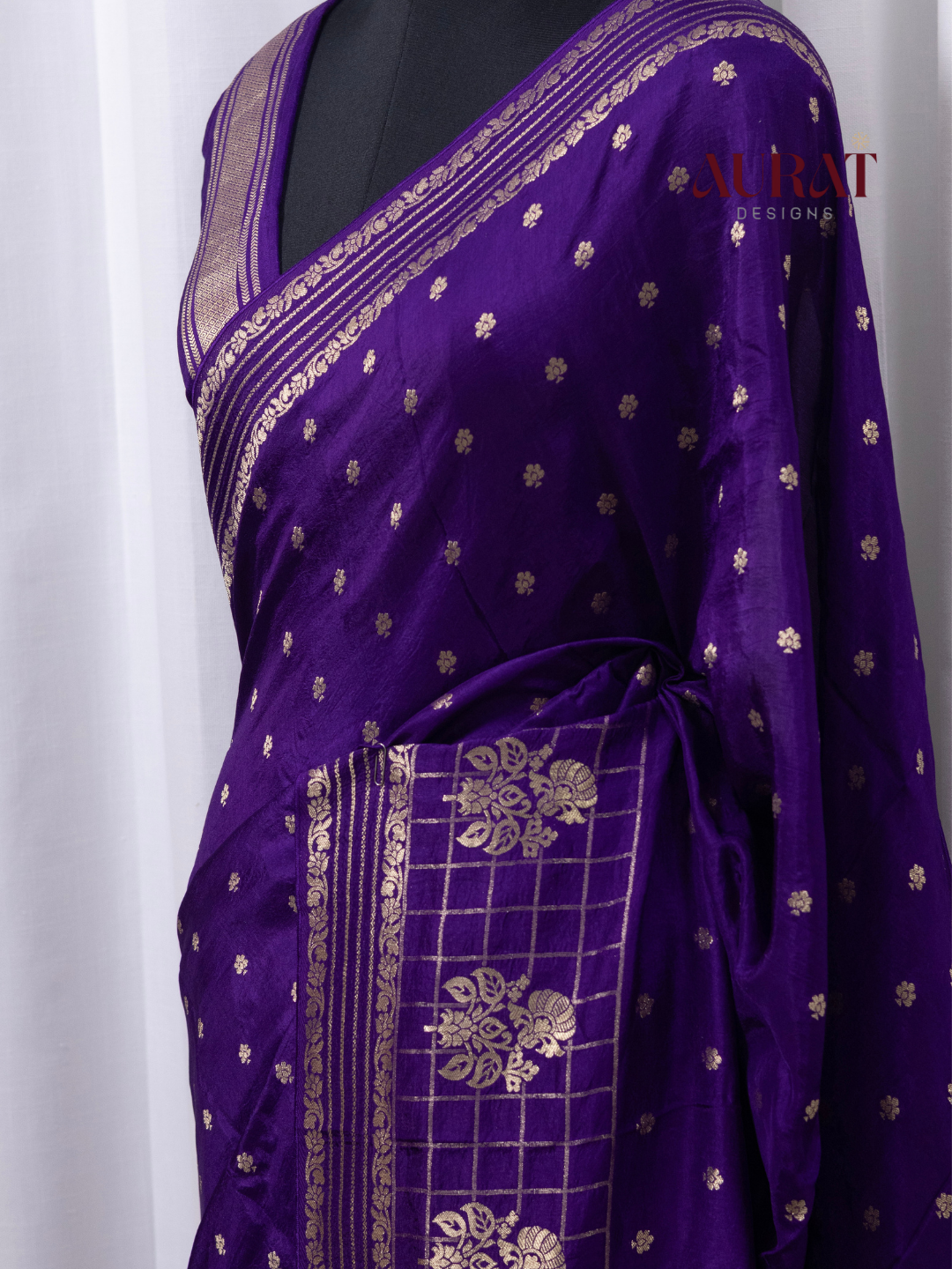 Regal Whisper –Purple Dola Silk Saree with Golden Zari Bhutas