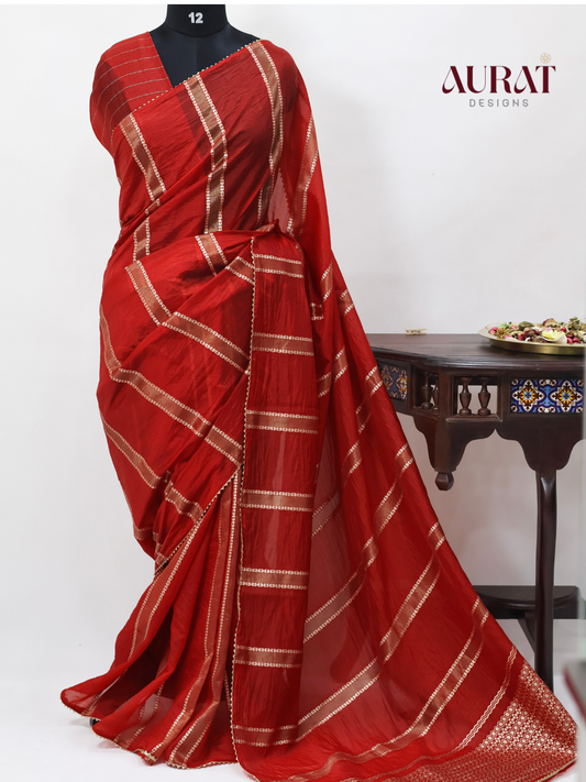 Organza viscose saree  Red -S242(R)