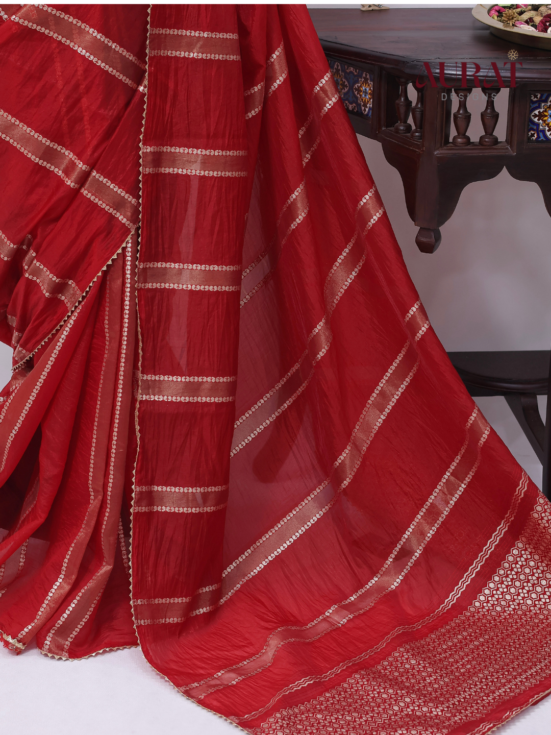 Organza viscose saree  Red -S242(R)