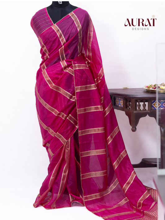Organza viscose saree  Rani pink-S242(RP)