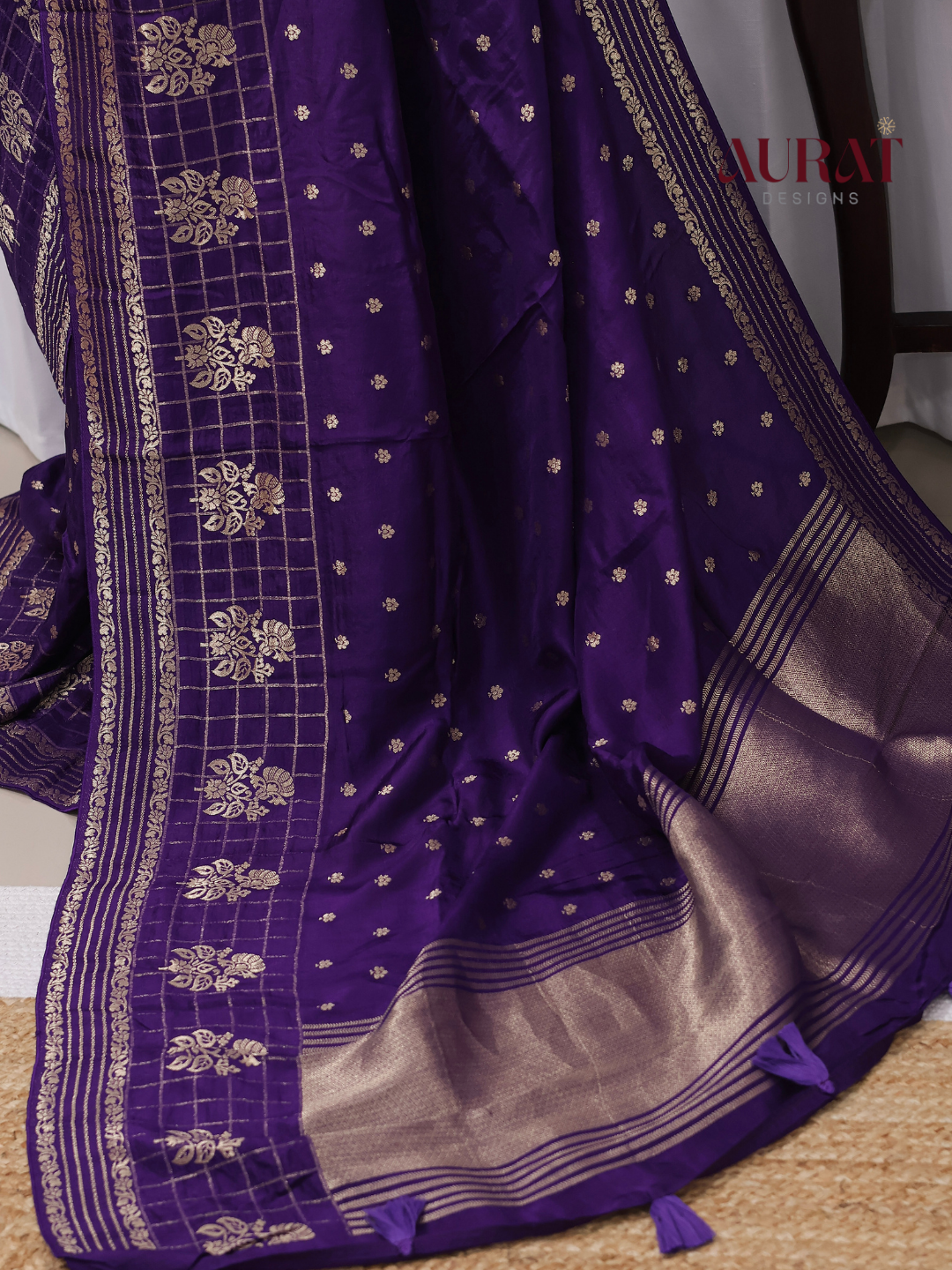 Regal Whisper –Purple Dola Silk Saree with Golden Zari Bhutas