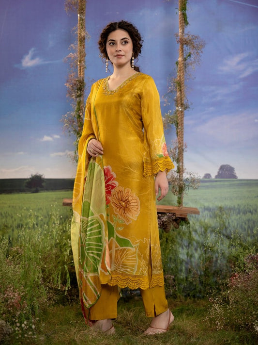 Yellow pure organza shimmer salwar suit-S261