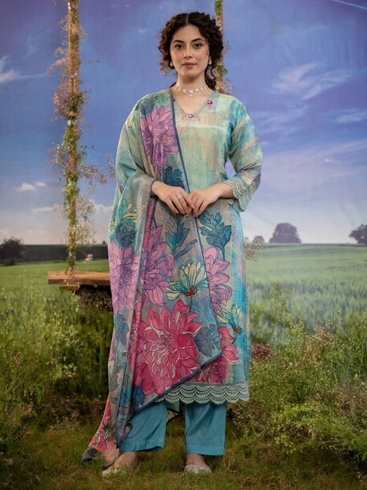 Light blue-green pure organza shimmer salwar suit-S262