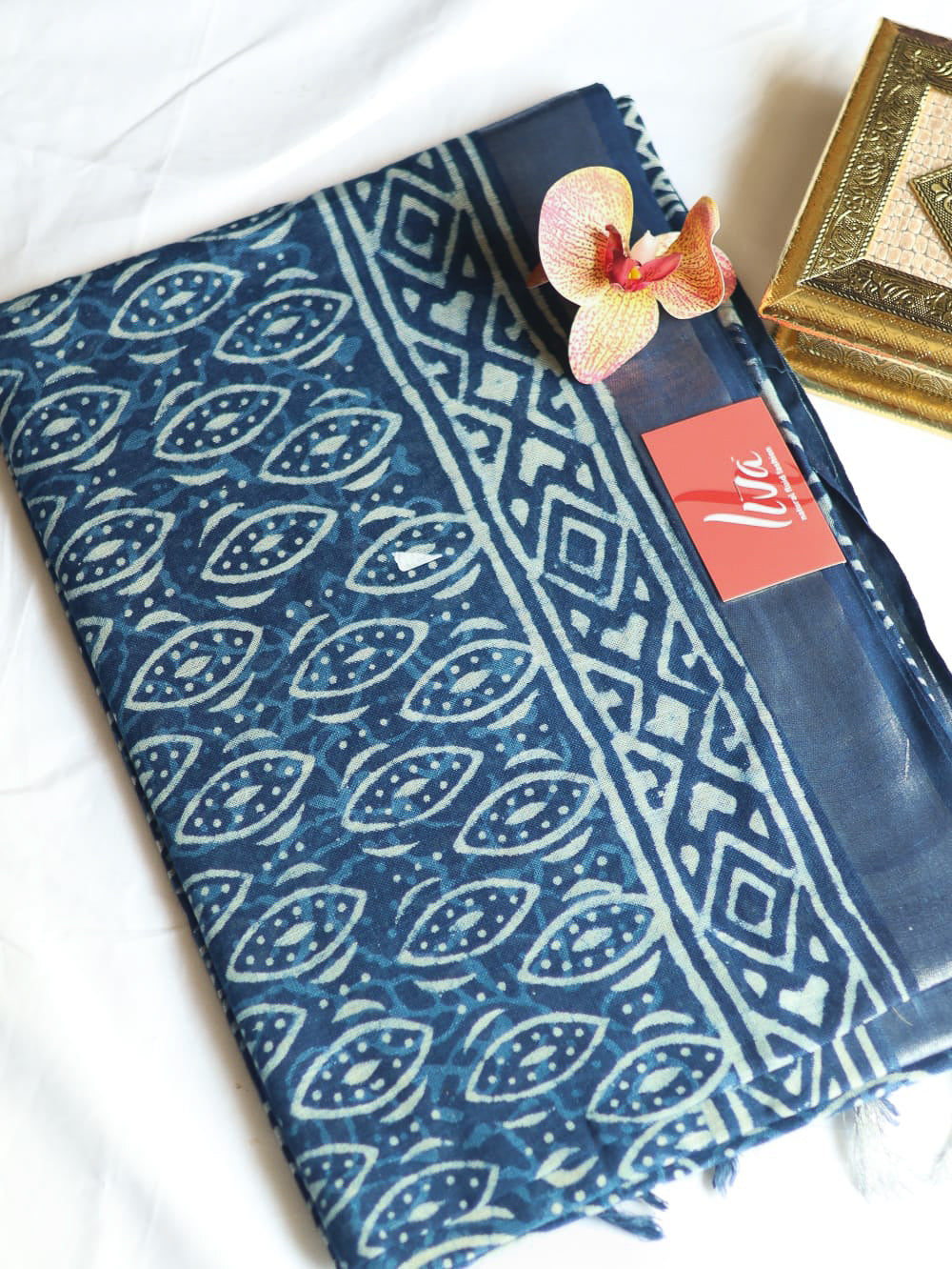 Bagru/dabu printed Linen-cotton saree-S152(D)