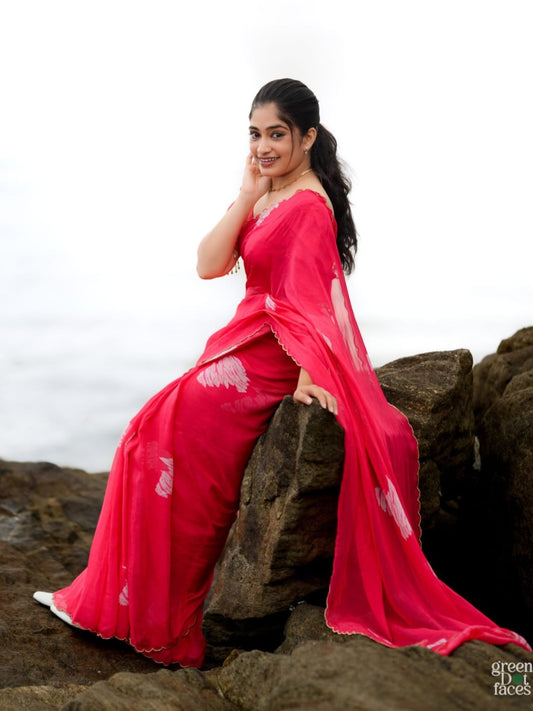 Petal Whisper – Dark Pink Organza Silk Saree with Floral Digital Print