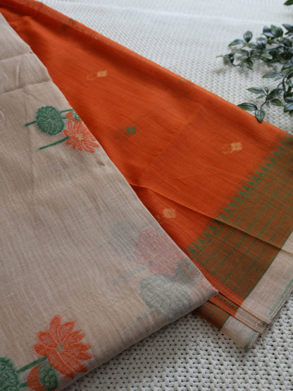 Lotus Whisper – Muga Cotton Silk Saree- orange
