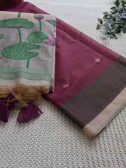 Lotus Whisper – Muga Cotton Silk Saree- lavender