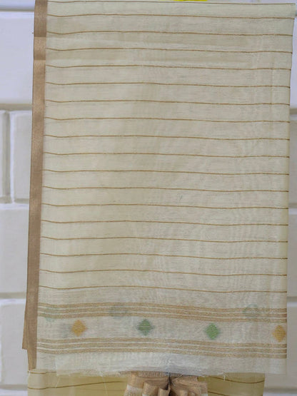 Ivory Phool Jamdani-Off-White Jamdani Cotton Silk Saree