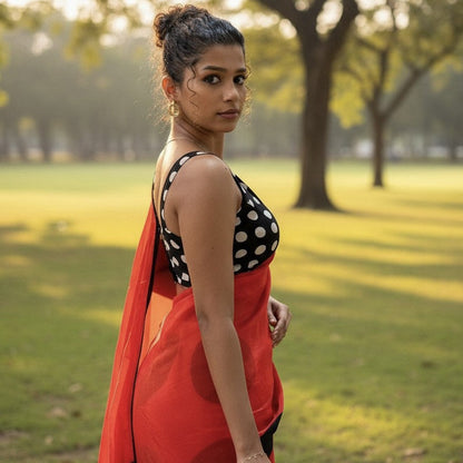 Polka Whisper – Glass Organza Saree with Digital Polka Print
