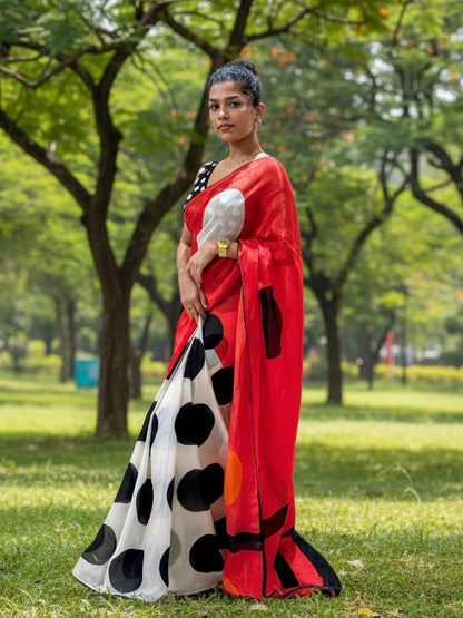 Polka Whisper – Glass Organza Saree with Digital Polka Print
