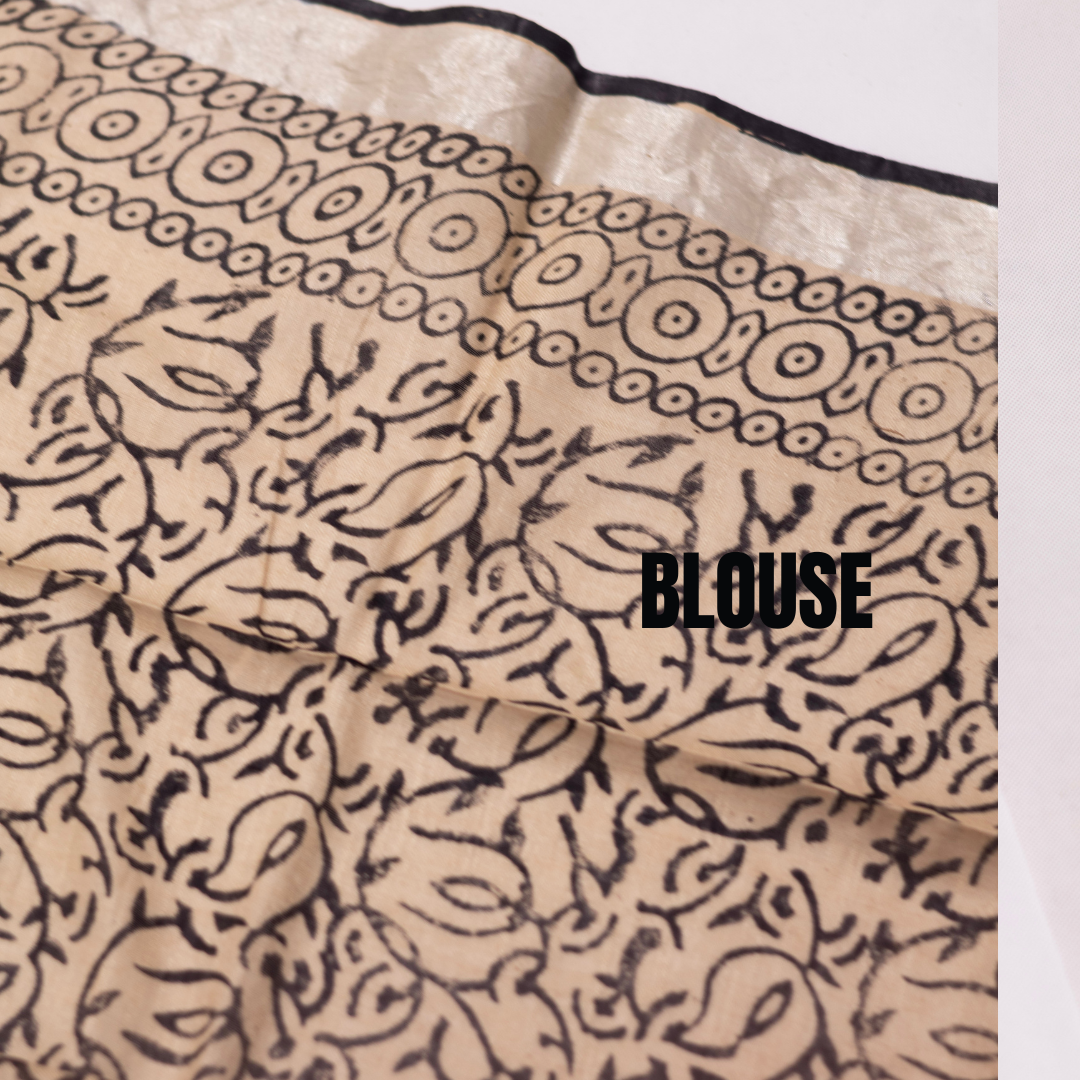 Bagru/dabu printed Linen-cotton saree-S151(D)