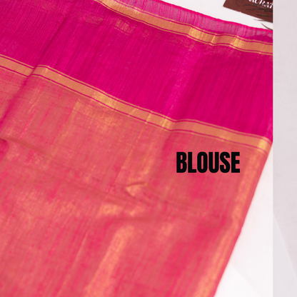 Purple & Gold Linen Tissue Saree with Contrast Pink Pallu