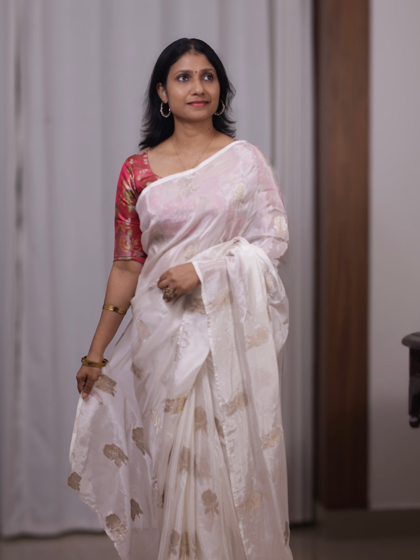 Ivory Rose Heirloom- soft silk saree with floral  brocade blouse