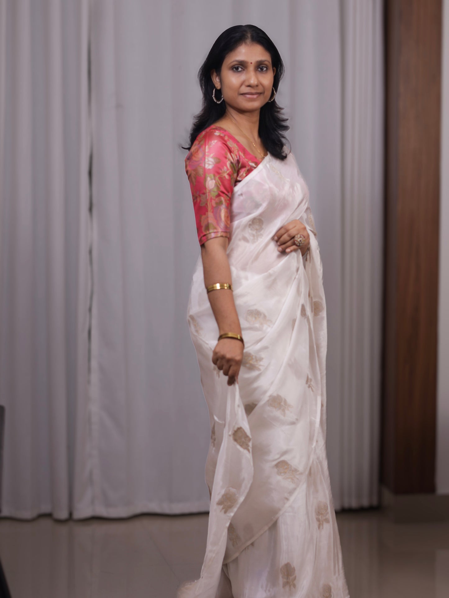 Ivory Rose Heirloom- soft silk saree with floral  brocade blouse