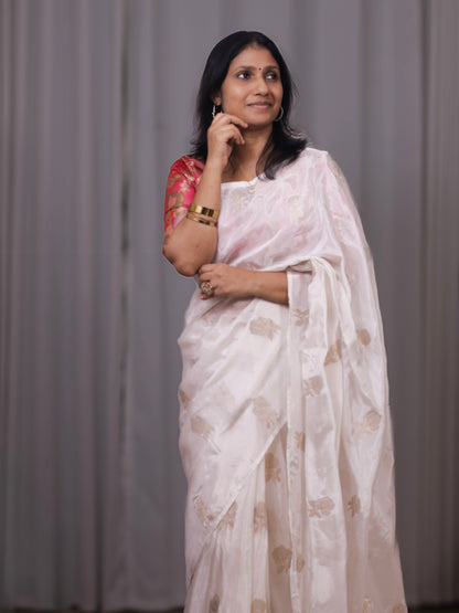 Ivory Rose Heirloom- soft silk saree with floral  brocade blouse
