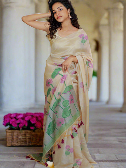 Lotus Whisper – Muga Cotton Silk Saree- lavender