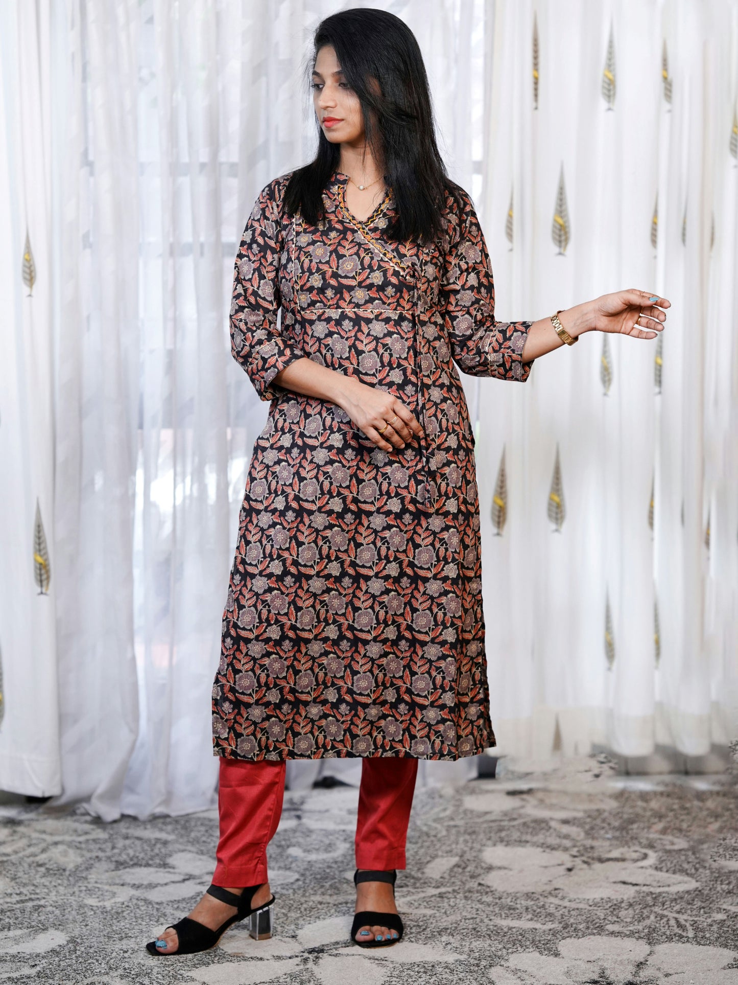 Cotton  angrakha kurti pant set- C168