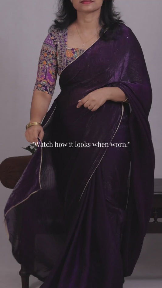 Classic Whisper – Dark purple Soft raha Silk Saree & Designer Blouse