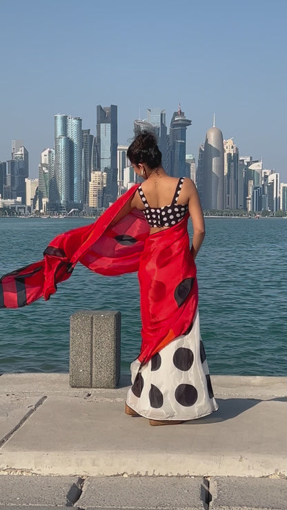 Polka Whisper – Glass Organza Saree with Digital Polka Print